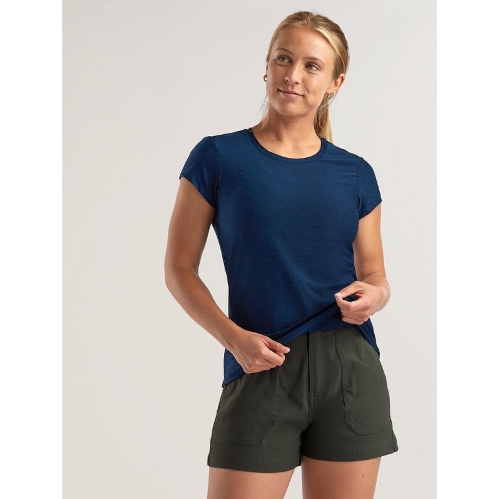Title Nine Raglan Grace 2.0 Large Navy Blue Space Dye V-Neck Cap Sleeve Tee